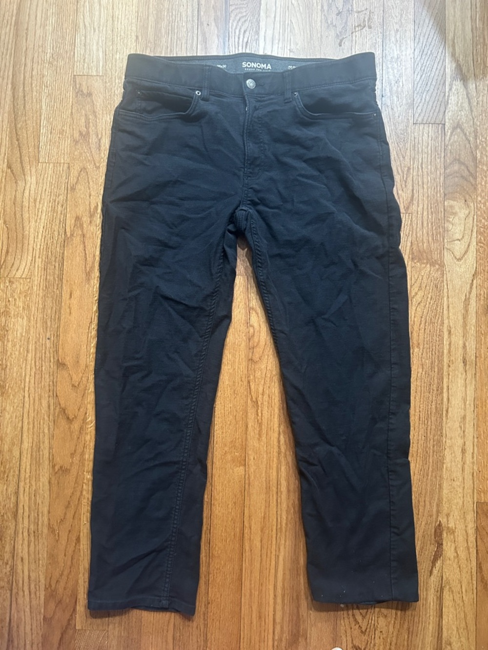 Sonoma Mens Black Slim Straight Pants All Day Comfort 5 Pocket Pants 36/30